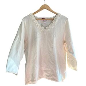 Vintage 90s Lace Knit Cream Sweater Top Boho Y2K Dainty Coquette‎ Feminine Boho